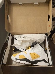 NIKE LITTLE KID'S JORDAN 6 RETRO WHITE/YELLOW OCHRE-BLACK DV3605 170 SIZE 12C - Picture 1 of 24