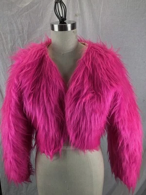 Abrigo corto de piel sintética rosa peludo años 70 chaqueta bolero busto 38" Foto 1 de 4