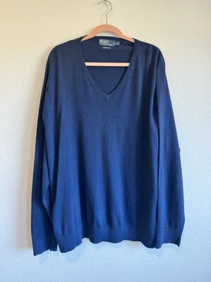 Suéter Pullover Polo Ralph Lauren Para Hombre Azul Algodón Cachemira Cuello en V Talla 4XB Foto 1 de 4
