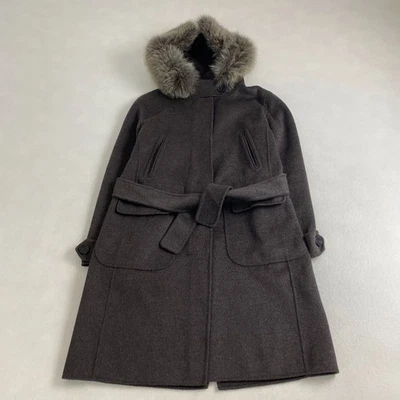 S Max Mara Long Coat Cucito A Mano Belted Hooded Fur Angora Cashmere  W4466 - Image 1 of 4