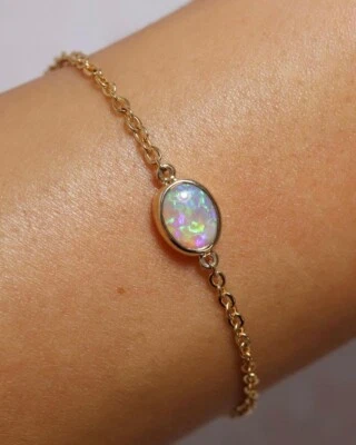 Pulseira feminina vintage corte oval simulado opala de fogo 2 quilates prata oval 925 - Imagem 1 de 3