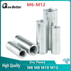 M6 M8 M10 M12 Round Connector Nut Long Nuts Threaded Sleeve Rod Bar Stud - Picture 1 of 7