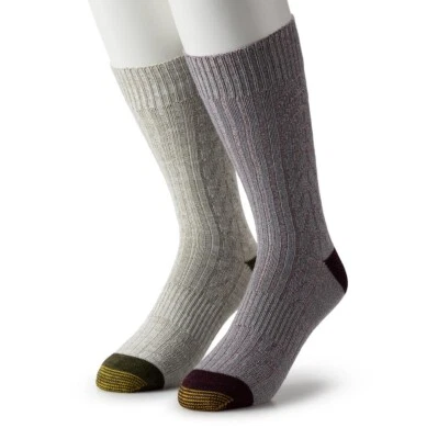 Gold Toe Lodge Collection 2 Pair Shadow Cable Crew Socks Olive & Gray Sz 6-12.5 - Image 1 of 4