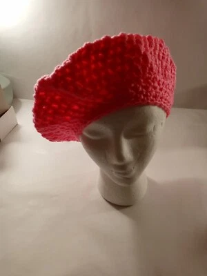 Boina de ganchillo hecha a mano holgada redonda cálida lisa rosa intenso M24-13B Foto 1 de 4