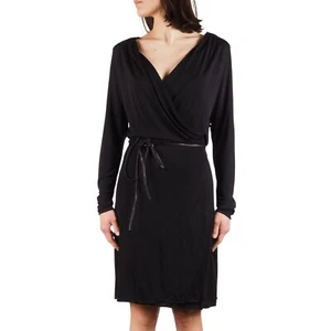 Gianni Versace Couture 90s Vintage Women's Black Wrap Jersey Dress IT 44 / US 8 - Picture 1 of 6