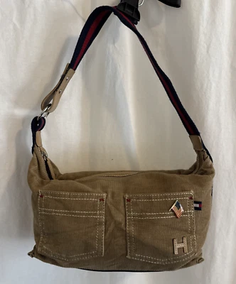 Vintage Tommy Hilfiger Y2K Shoulder Purse Corduroy Brown Lined Zip Closure - Image 1 of 4