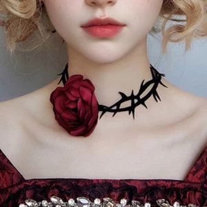 Retro Velvet Camellia Flower Choker Necklace Gothic Neck Chain Collar Strap Hot - Picture 1 of 9