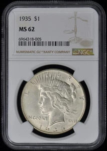 1935 Peace Dollar S$1 NGC MS62 - Picture 1 of 2