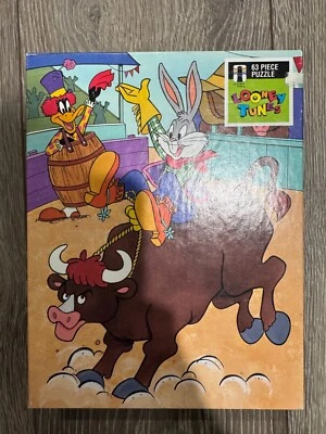 VTG New Sealed Looney Tune Rodeo Bugs Bunny Daffy Duck 63 Pc Jigsaw Puzzle 1990 - Image 1 of 2