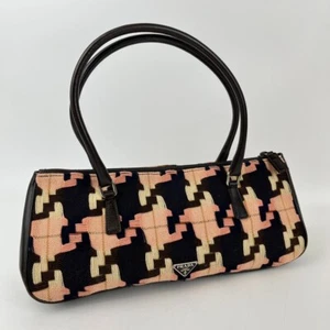PRADA Tweed Handbag Shoulder Bag Black Multicolor Women's Authentic - Picture 1 of 10