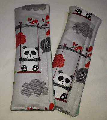 Gurtpolster f.Kindersitze Pandas Pandabären Kindersitz 2-tlg Buggygurte f&f grau - Bild 1 von 2