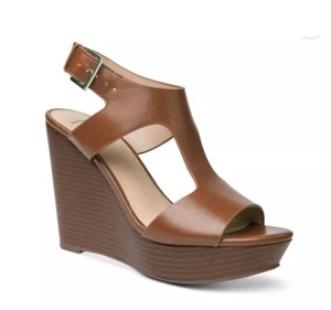 INC Women's Cognac 1/2" Platform Valleri Round Toe Wedge Slingback Heel Size 10 - Picture 1 of 2