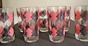 7 Federal Drinking/Tumbler Glasses, Pink & Black Pattern - Picture 1 of 5