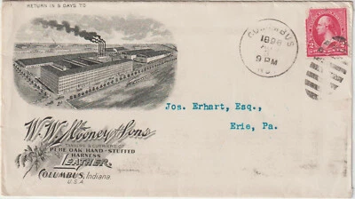 Columbus Ind 1898 Illust advt Frnt+bck W.W. MOONEY & SONS Harness Leather (d401) - Image 1 of 2