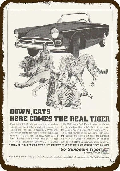 1965 SUNBEAM TIGER кабриолет автомобиля винтажный вид декоративная копия металлический знак - Изображение 1 из 1