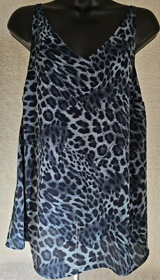 Blusa Top Camisa Torrid Mujer Talla 00 M L Mediana Grande 10 Azul Negro Leopardo NUEVA Foto 1 de 4