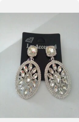 N152 Orecchini argento donna cristalli strass pietre eleganti Sposa clips - Immagine 1 di 4