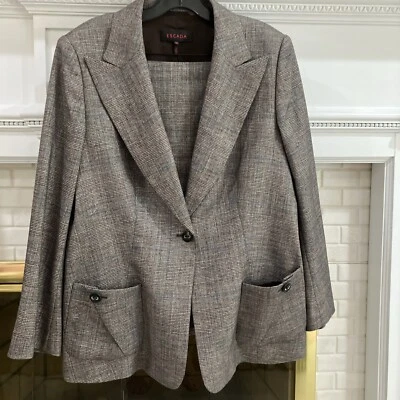 Falda y Chaqueta Traje Escada Talla 46 Marrón Turquesa A Cuadros, Mezcla Lana Orig. $2690. Foto 1 de 4