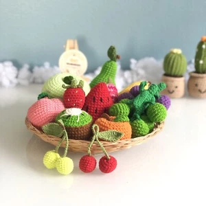 Juego hecho a mano de 10 piezas de verduras de ganchillo, frutas, ganchillo comida falsa, comida simulada - Imagen 1 de 8