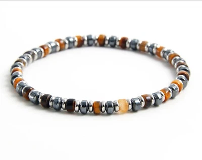 Bracciale in pietra ematite occhio di tigre acciaio inox braccialetto uomo donna - Immagine 1 di 3