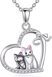 925 Sterling Silver Cat Pendant Necklace Jewelry Gift for Women Girl - Picture 1 of 5