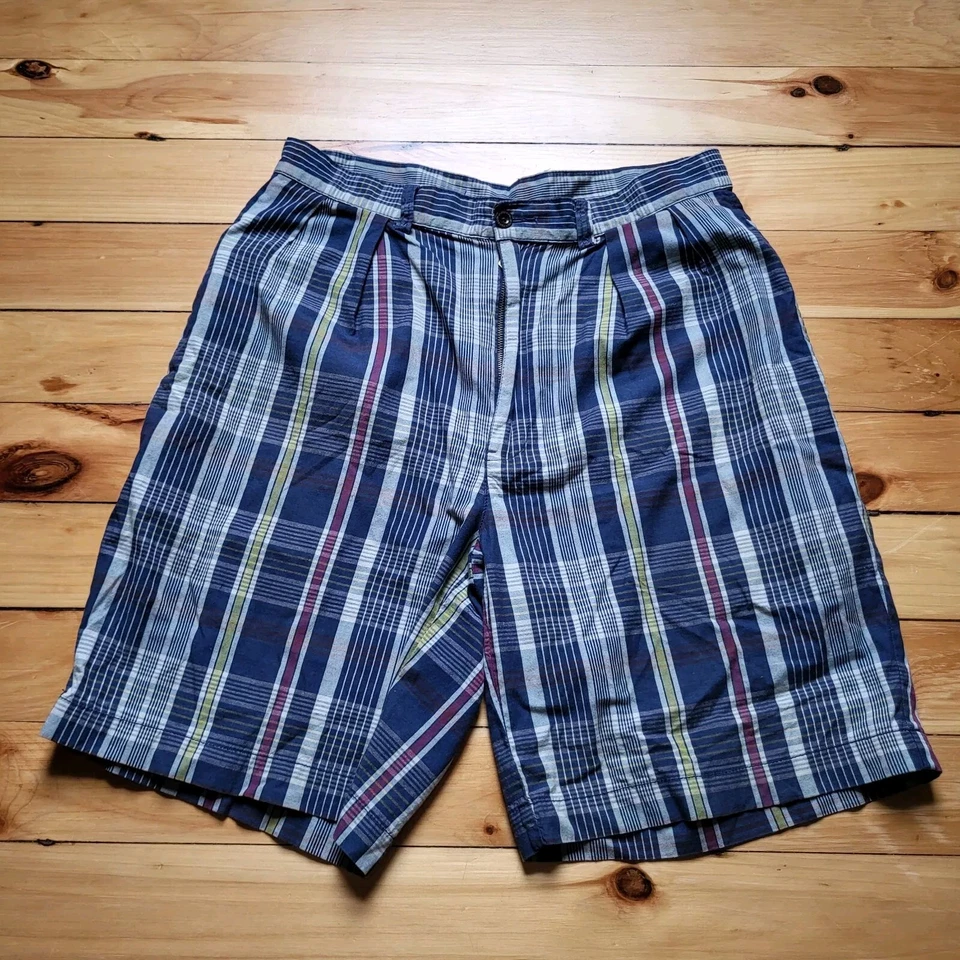 Pantalones Cortos Polo Ralph Lauren Para Hombre 32 9 Pulgadas Tyler Plisados Cuadros Abuelo Años 90 Retro Foto 1 de 4