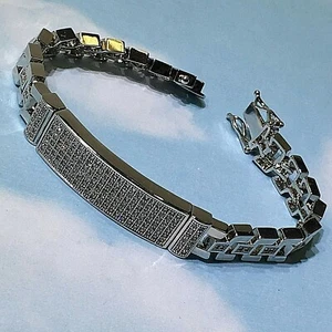 $699 MEN'S 925 STERLING SILVER ID BAR WHITE CZ STONE BRACELET 8 1/2" DOUBLE LOCK - Picture 1 of 12