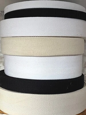 100% COTTON HERRINGBONE TWILL WEBBING / TAPE / STRAP - 15MM. TO 50 MM. 3 COLOURS