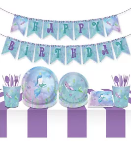 Birthday Mermaid Anor Supplies Plates and Cups - Picture 1 of 3