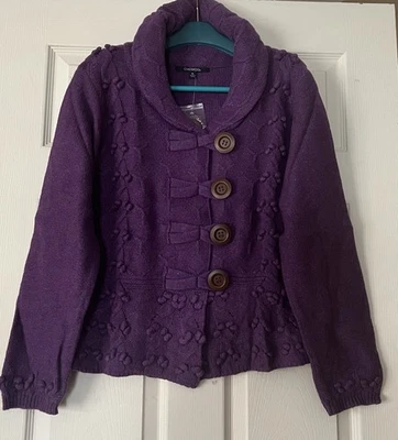 Cardigã de malha roxa ameixa novo com etiquetas botão para cima colarinho xale grande mistura de lã tamanho: GG - Imagem 1 de 4