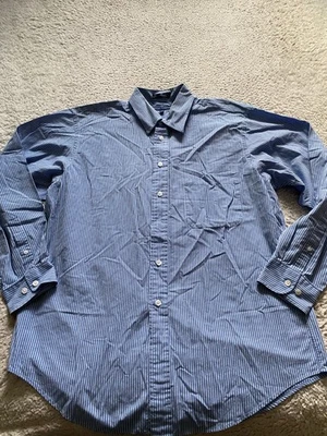 Grant Thomas 男式条纹长袖纽扣衬衫蓝色 16.5 码 34/35 — 第 1/4 张图片