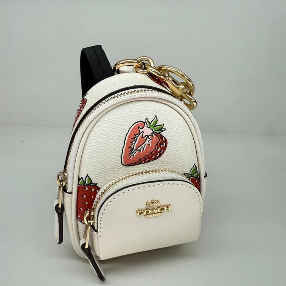 Coach Mini Court Backpack Bag Charm With Strawberry Print CAO93