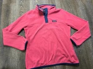Womens Medium Pink Patagonia Fleece Quarter Snap Pullover Navy Accents - Picture 1 of 5