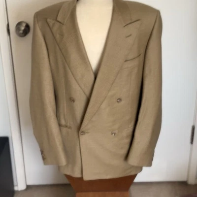 VTG Ermenegildo Zegna Wool/Cashmere Beige Houndstooth Double Breasted Blazer 48 - Image 1 of 4