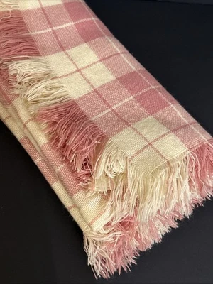 "Bufanda De Colección Rosa Crema Cuadros Acrílico Japón Flecos 56x54"" Retro Chica RN #34904" Foto 1 de 4