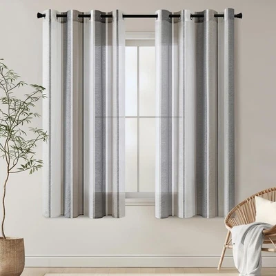 Rideaux à rayures transparentes avec œillets Rideaux en voile Salon moderne E... - Photo 1/4