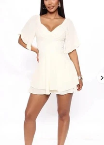 New Fashion Nova Charlotte Chiffon Ivory  Women’s Romper Size S Small NWT - Picture 1 of 5