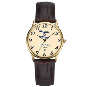 Adi Limited Edition Israel 76th Independence Watch Gold-Tone Brown Leather 3 ATM - Picture 1 of 7
