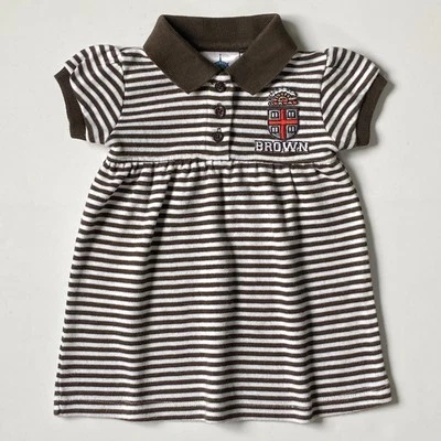 Brown University Dress Size 6-9 Months Stripes Crest Logo Brown White Baby Girls - Image 1 of 4