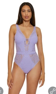 BECCA Color Play - Women's One Piece Swimsuit, Plunge Neck, Crochet - Picture 1 of 4