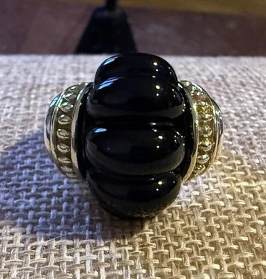 ЛАГОС - Caviar чистого серебра 18K черный оникс рифленое кольцо - красивый - Изображение 1 из 4