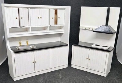 Кукольный домик черный и белый бисер кухонный набор 1:12 совершенно новый - Изображение 1 из 4