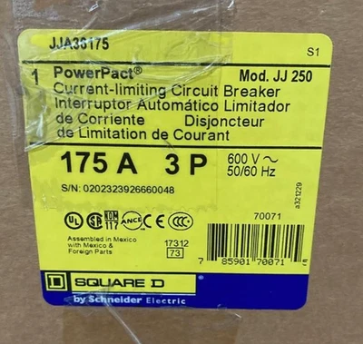 New Factory SealedJJA36175 Square D 250 Amp 600 Volt Circuit Breaker - Image 1 of 3