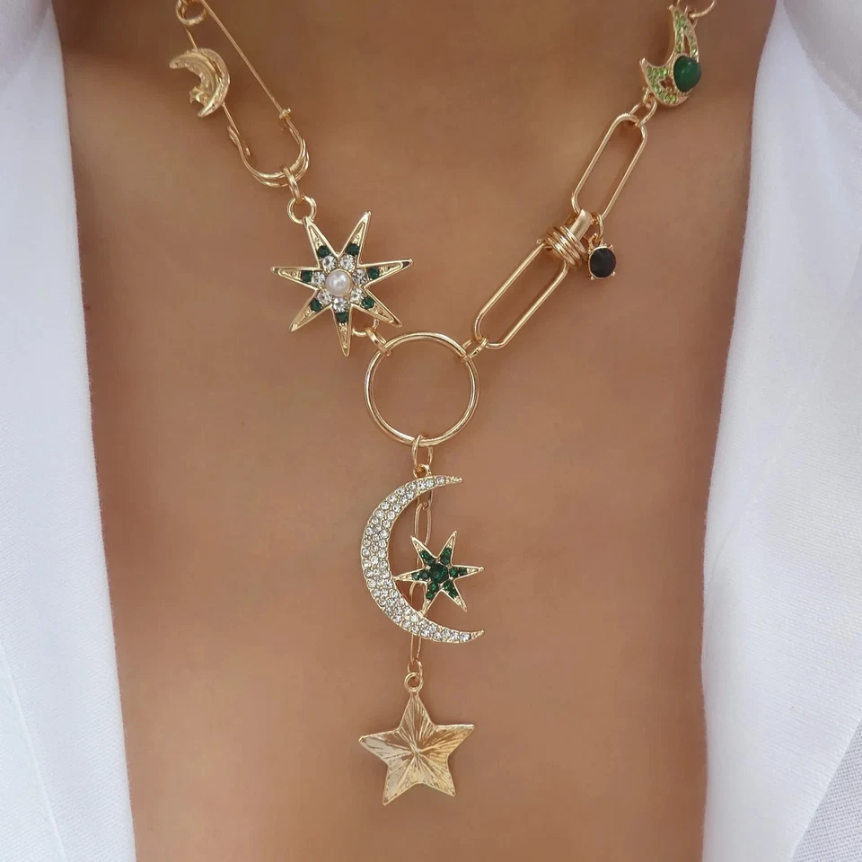 翡翠水晶月亮小饰品项链 — 第 1/1 张图片