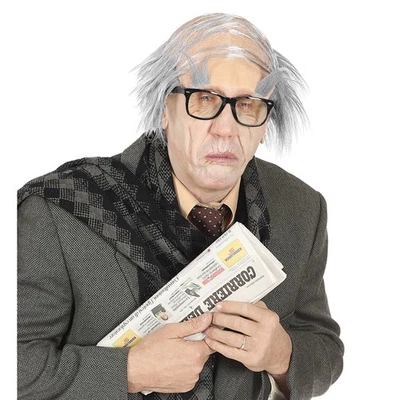 AMAKANDO Großvater Perücke mit Opa Glatze Alter Mann Halbglatze mit Augenbrauen Professor