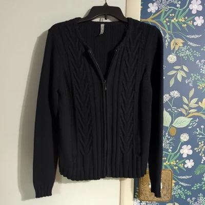 HANNA ANDERSSON Womens Size S Cable Knit Cardigan Cotton Angora Black Preppy - Image 1 of 4