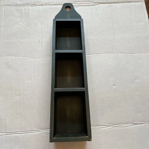Mensola da Parete in Legno 3 Cubby Primitivo Anticato Appeso Organizzatore Vintage Verde - Foto 1 di 13
