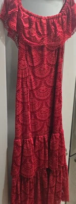 Maxi Vestido Sirena Gianni Bini ROJO Corte Trabajo Encaje Hombro Descubierto, Grande, Nuevo con Etiquetas Foto 1 de 4