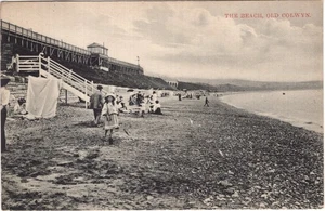 DENBIGHSHIRE - OLD COLWYN, THE BEACH WITH CHILDREN & RAILWAY BY PREW - Picture 1 of 2
