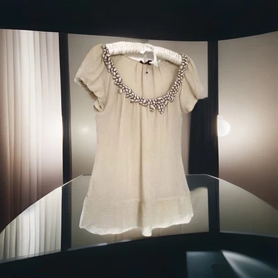 Vintage Style Ted Baker Pure Silk Scoop Neck Top TB Size:0 UK 6/8 Pit2Pit 17” - Image 1 of 4